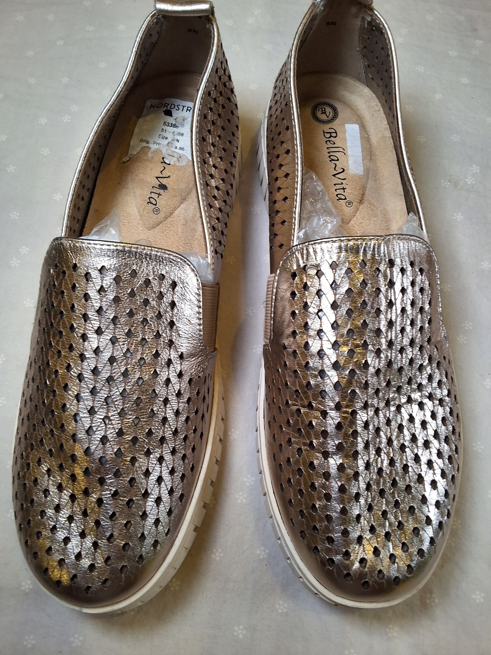Bella Vita Metallic Gold Perforated Slip-On Loafers - Picture 6 of 8